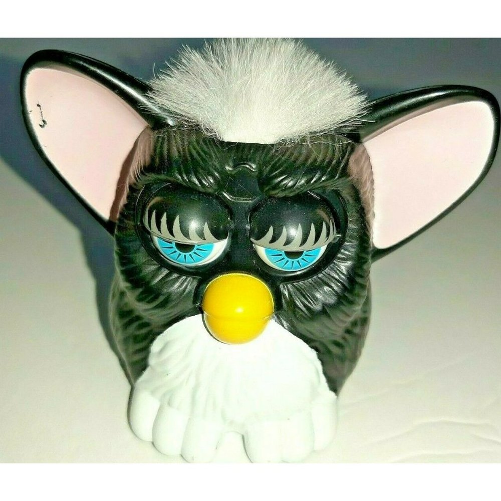 VTG 1998 Black Plastic Furby White Haired Eyes Flutter McDonalds